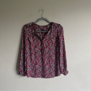 Talbots Black and Pink Floral Blouse Medium Petite